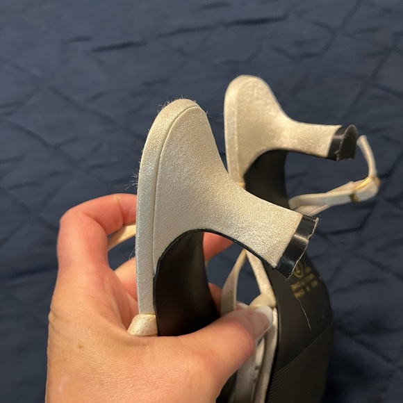 Women’s Penmans shimmering off white strap kitten heel shoes. - Picture 10 of 12